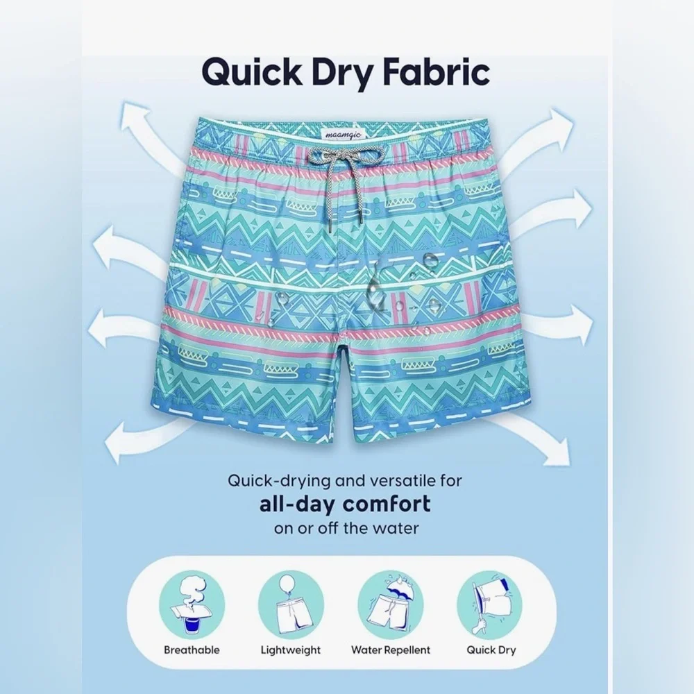 NEw- Medium Saint Barth Aqua and Pink Patterned Swim board shorts Trunks Men’s